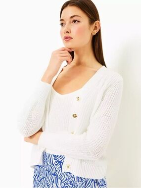 Lilly Pulitzer Bristow Cotton Knit V-Neck Cardigan White Size XS